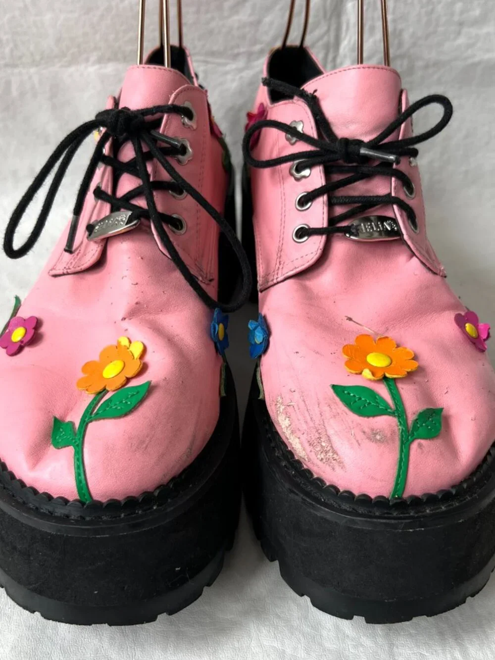 Delias Dolls Kill Pink Flower Platform Oxford Shoes womens size 10 block heel